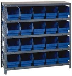 Quantum Storage - 20 Bin Store-More Shelf Bin System - 36 Inch Overall Width x 12 Inch Overall Depth x 39 Inch Overall Height, Blue Polypropylene Bins - USA Tool & Supply