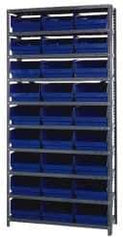 Quantum Storage - 27 Bin Store-More Shelf Bin System - 36 Inch Overall Width x 12 Inch Overall Depth x 75 Inch Overall Height, Blue Polypropylene Bins - USA Tool & Supply