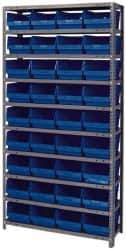 Quantum Storage - 36 Bin Store-More Shelf Bin System - 36 Inch Overall Width x 12 Inch Overall Depth x 75 Inch Overall Height, Blue Polypropylene Bins - USA Tool & Supply