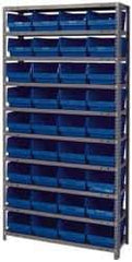 Quantum Storage - 36 Bin Store-More Shelf Bin System - 36 Inch Overall Width x 12 Inch Overall Depth x 75 Inch Overall Height, Blue Polypropylene Bins - USA Tool & Supply