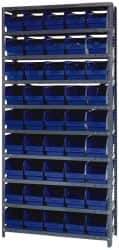 Quantum Storage - 45 Bin Store-More Shelf Bin System - 36 Inch Overall Width x 12 Inch Overall Depth x 75 Inch Overall Height, Blue Polypropylene Bins - USA Tool & Supply