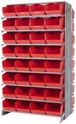 Quantum Storage - 64 Bin Store-More Sloped Shelving System - 36 Inch Overall Width x 24 Inch Overall Depth x 63-1/2 Inch Overall Height, Red Polypropylene Bins - USA Tool & Supply