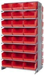 Quantum Storage - 48 Bin Store-More Sloped Shelving System - 36 Inch Overall Width x 24 Inch Overall Depth x 63-1/2 Inch Overall Height, Red Polypropylene Bins - USA Tool & Supply