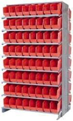 Quantum Storage - 128 Bin Store-More Sloped Shelving System - 36 Inch Overall Width x 24 Inch Overall Depth x 63-1/2 Inch Overall Height, Red Polypropylene Bins - USA Tool & Supply