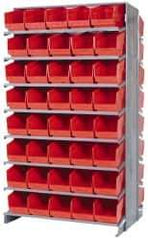 Quantum Storage - 80 Bin Store-More Sloped Shelving System - 36 Inch Overall Width x 24 Inch Overall Depth x 63-1/2 Inch Overall Height, Red Polypropylene Bins - USA Tool & Supply