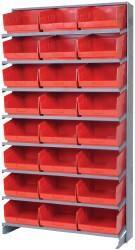 Quantum Storage - 24 Bin Store-More Sloped Shelving System - 36 Inch Overall Width x 12 Inch Overall Depth x 63-1/2 Inch Overall Height, Red Polypropylene Bins - USA Tool & Supply