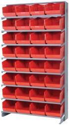 Quantum Storage - 32 Bin Store-More Sloped Shelving System - 36 Inch Overall Width x 12 Inch Overall Depth x 63-1/2 Inch Overall Height, Red Polypropylene Bins - USA Tool & Supply