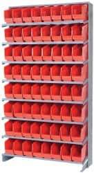Quantum Storage - 64 Bin Store-More Sloped Shelving System - 36 Inch Overall Width x 12 Inch Overall Depth x 63-1/2 Inch Overall Height, Red Polypropylene Bins - USA Tool & Supply