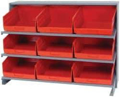 Quantum Storage - 9 Bin Store-More Sloped Shelving System - 36 Inch Overall Width x 12 Inch Overall Depth x 26-1/2 Inch Overall Height, Red Polypropylene Bins - USA Tool & Supply