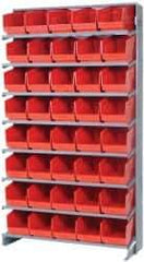 Quantum Storage - 40 Bin Store-More Sloped Shelving System - 36 Inch Overall Width x 12 Inch Overall Depth x 63-1/2 Inch Overall Height, Red Polypropylene Bins - USA Tool & Supply