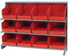 Quantum Storage - 12 Bin Store-More Sloped Shelving System - 36 Inch Overall Width x 12 Inch Overall Depth x 26-1/2 Inch Overall Height, Red Polypropylene Bins - USA Tool & Supply