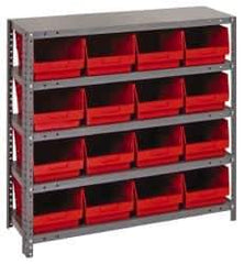 Quantum Storage - 16 Bin Store-More Shelf Bin System - 36 Inch Overall Width x 18 Inch Overall Depth x 39 Inch Overall Height, Red Polypropylene Bins - USA Tool & Supply