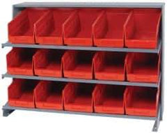 Quantum Storage - 15 Bin Store-More Sloped Shelving System - 36 Inch Overall Width x 12 Inch Overall Depth x 26-1/2 Inch Overall Height, Red Polypropylene Bins - USA Tool & Supply