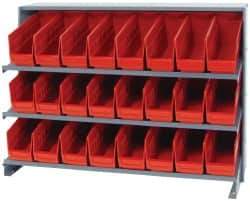 Quantum Storage - 24 Bin Store-More Sloped Shelving System - 36 Inch Overall Width x 12 Inch Overall Depth x 26-1/2 Inch Overall Height, Red Polypropylene Bins - USA Tool & Supply