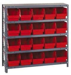 Quantum Storage - 20 Bin Store-More Shelf Bin System - 36 Inch Overall Width x 18 Inch Overall Depth x 39 Inch Overall Height, Red Polypropylene Bins - USA Tool & Supply