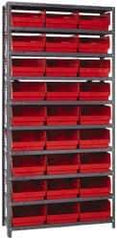 Quantum Storage - 27 Bin Store-More Shelf Bin System - 36 Inch Overall Width x 18 Inch Overall Depth x 75 Inch Overall Height, Red Polypropylene Bins - USA Tool & Supply