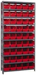 Quantum Storage - 45 Bin Store-More Shelf Bin System - 36 Inch Overall Width x 18 Inch Overall Depth x 75 Inch Overall Height, Red Polypropylene Bins - USA Tool & Supply