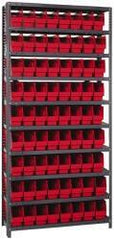 Quantum Storage - 72 Bin Store-More Shelf Bin System - 36 Inch Overall Width x 18 Inch Overall Depth x 75 Inch Overall Height, Red Polypropylene Bins - USA Tool & Supply