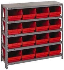 Quantum Storage - 16 Bin Store-More Shelf Bin System - 36 Inch Overall Width x 12 Inch Overall Depth x 39 Inch Overall Height, Red Polypropylene Bins - USA Tool & Supply
