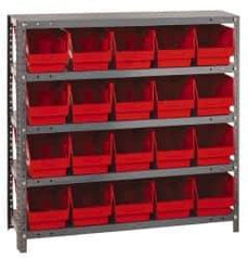 Quantum Storage - 20 Bin Store-More Shelf Bin System - 36 Inch Overall Width x 12 Inch Overall Depth x 39 Inch Overall Height, Red Polypropylene Bins - USA Tool & Supply