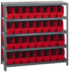 Quantum Storage - 32 Bin Store-More Shelf Bin System - 36 Inch Overall Width x 12 Inch Overall Depth x 39 Inch Overall Height, Red Polypropylene Bins - USA Tool & Supply