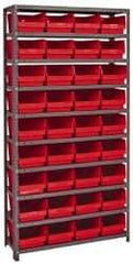 Quantum Storage - 36 Bin Store-More Shelf Bin System - 36 Inch Overall Width x 12 Inch Overall Depth x 75 Inch Overall Height, Red Polypropylene Bins - USA Tool & Supply