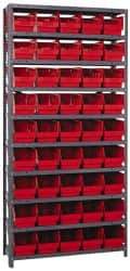 Quantum Storage - 45 Bin Store-More Shelf Bin System - 36 Inch Overall Width x 12 Inch Overall Depth x 75 Inch Overall Height, Red Polypropylene Bins - USA Tool & Supply