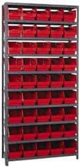 Quantum Storage - 45 Bin Store-More Shelf Bin System - 36 Inch Overall Width x 12 Inch Overall Depth x 75 Inch Overall Height, Red Polypropylene Bins - USA Tool & Supply