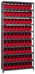 Quantum Storage - 72 Bin Store-More Shelf Bin System - 36 Inch Overall Width x 12 Inch Overall Depth x 75 Inch Overall Height, Red Polypropylene Bins - USA Tool & Supply