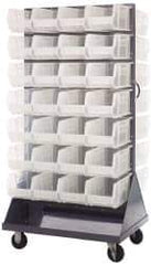 Quantum Storage - 56 Bin Mobile Louvered Rack with Ultra Bins - 36 Inch Overall Width x 25 Inch Overall Depth x 72 Inch Overall Height, Clear Tri-Clear Polypropylene Bins - USA Tool & Supply