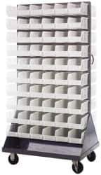 Quantum Storage - 120 Bin Mobile Louvered Rack with Ultra Bins - 36 Inch Overall Width x 25 Inch Overall Depth x 72 Inch Overall Height, Clear Tri-Clear Polypropylene Bins - USA Tool & Supply