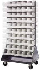 Quantum Storage - 120 Bin Mobile Louvered Rack with Ultra Bins - 36 Inch Overall Width x 25 Inch Overall Depth x 72 Inch Overall Height, Clear Tri-Clear Polypropylene Bins - USA Tool & Supply