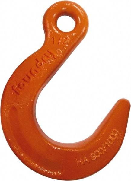 CM - Chain Grade 100, 22,600 Lbs. Load Limit Eye Foundry Hook - 2.03 Inch Hook Throat, 6-1/2 Inch Reach, 1.31 Inch Eye Inside Diameter, 5/8 Inch Chain Diameter, 9.66 Inch Overall Length, 0.88 Inch Eye Thickness - USA Tool & Supply