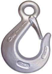 CM - Chain Grade 100, 15,000 Lbs. Load Limit Eye Sling Hook with Latch - 3-1/2 Inch Hook Throat, 6.88 Inch Reach, 1 Inch Eye Inside Diameter, 1/2 Inch Chain Diameter, 9.38 Inch Overall Length, 3/4 Inch Eye Thickness - USA Tool & Supply