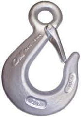 CM - Chain Grade 100, 35,300 Lbs. Load Limit Eye Sling Hook with Latch - 4-1/2 Inch Hook Throat, 9-1/4 Inch Reach, 1-1/2 Inch Eye Inside Diameter, 3/4 Inch Chain Diameter, 12.81 Inch Overall Length, 1 Inch Eye Thickness - USA Tool & Supply