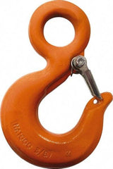 CM - Chain Grade 100, 8,800 Lbs. Load Limit Eye Rigging Hook with Latch - 1.19 Inch Hook Throat, 4.67 Inch Reach, 1-1/4 Inch Eye Inside Diameter, 3/8 Inch Chain Diameter, 6.55 Inch Overall Length, 0.63 Inch Eye Thickness - USA Tool & Supply