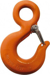 CM - Chain Grade 100, 5,700 Lbs. Load Limit Eye Rigging Hook with Latch - 1.06 Inch Hook Throat, 4.09 Inch Reach, 1.13 Inch Eye Inside Diameter, 5/16 Inch Chain Diameter, 5.63 Inch Overall Length, 1/2 Inch Eye Thickness - USA Tool & Supply