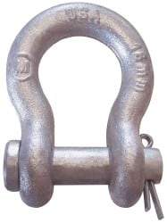 CM - 1/2" Nominal Chain Size, 3.3 Ton Alloy Steel Round Anchor Shackle - 23/32" Diam, 5/8" Pin Diam, 13/16" Wide Inside Jaw, 1-5/32" Inside Width - USA Tool & Supply