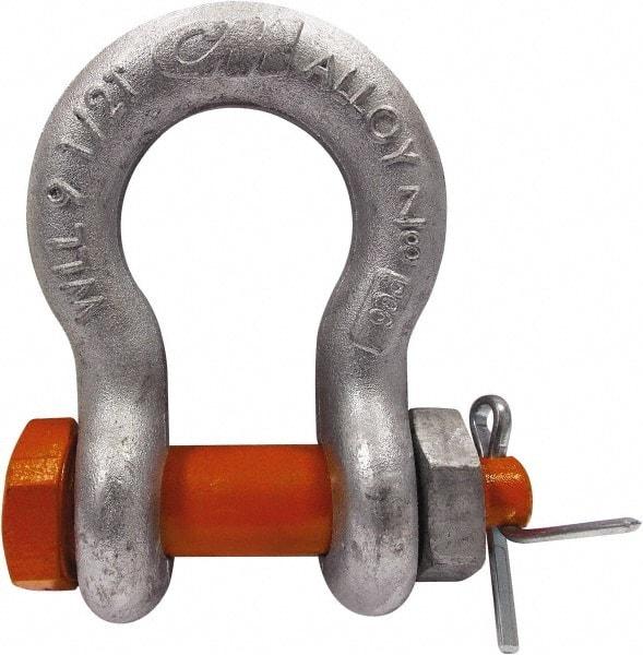 CM - 5/16" Nominal Chain Size, 0.75 Ton Carbon Steel Bolt Anchor Shackle - 15/32" Diam, 3/8" Pin Diam, 17/32" Wide Inside Jaw, 25/32" Inside Width - USA Tool & Supply