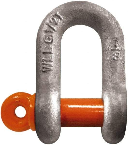 CM - 5/16" Nominal Chain Size, 0.75 Ton Carbon Steel Screw Chain Shackle - 15/32" Diam, 3/8" Pin Diam, 17/32" Wide Inside Jaw, 17/32" Inside Width - USA Tool & Supply