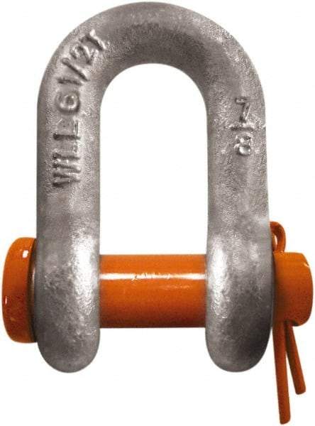 CM - 1/4" Nominal Chain Size, 0.5 Ton Carbon Steel Round Chain Shackle - 13/32" Diam, 9/32" Pin Diam, 15/32" Wide Inside Jaw, 15/32" Inside Width - USA Tool & Supply