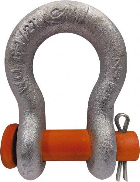 CM - 3/16" Nominal Chain Size, 0.33 Ton Carbon Steel Round Anchor Shackle - 5/16" Diam, 1/4" Pin Diam, 3/8" Wide Inside Jaw, 17/32" Inside Width - USA Tool & Supply