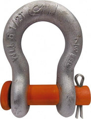 CM - 7/16" Nominal Chain Size, 1.5 Ton Carbon Steel Round Anchor Shackle - 5/8" Diam, 1/2" Pin Diam, 23/32" Wide Inside Jaw, 1-1/32" Inside Width - USA Tool & Supply