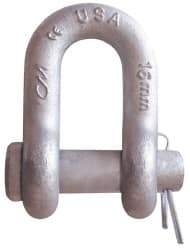 CM - 5/16" Nominal Chain Size, 1 Ton Carbon Steel Round Chain Shackle - 15/32" Diam, 3/8" Pin Diam, 17/32" Wide Inside Jaw, 17/32" Inside Width - USA Tool & Supply