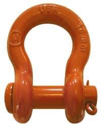 CM - 7/16" Nominal Chain Size, 2 Ton Carbon Steel Round Anchor Shackle - 19/32" Diam, 1/2" Pin Diam, 3/4" Wide Inside Jaw, 1-1/32" Inside Width - USA Tool & Supply