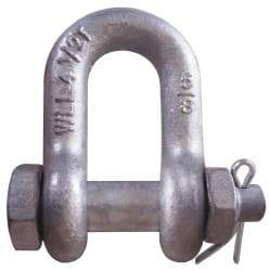 CM - 3/8" Nominal Chain Size, 1.5 Ton Carbon Steel Bolt Chain Shackle - 17/32" Diam, 7/16" Pin Diam, 21/32" Wide Inside Jaw, 21/32" Inside Width - USA Tool & Supply