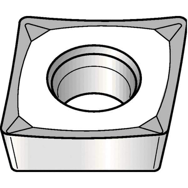 Kennametal - CPGT32.52, KCU10 Grade Carbide Profiling Insert - AlTiN Finish, 80° Incl Angle, Diamond, 0.3808" Side Length, 5/32" Thick, 1/32" Corner Radius, 3/8" Inscribed Circle - USA Tool & Supply