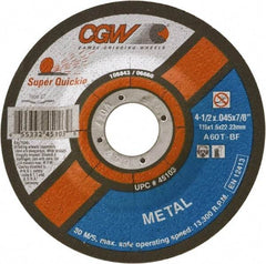 Camel Grinding Wheels - 60 Grit, 4-1/2" Wheel Diam, Type 27 Depressed Center Wheel - Medium Grade, Aluminum Oxide, Resinoid Bond, T Hardness, 13,300 Max RPM - USA Tool & Supply