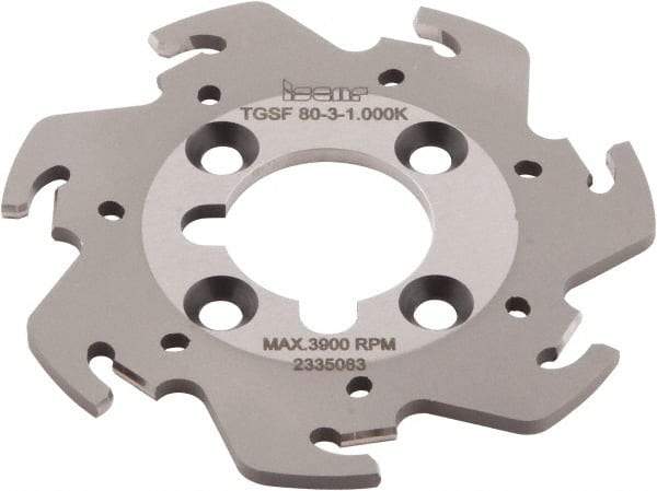 Iscar - Arbor Hole Connection, 0.118" Cutting Width, 0.63" Depth of Cut, 0.098" Cutter Diam, 1" Hole Diam, 7 Tooth Indexable Slotting Cutter - TGSF Toolholder, TAG N3 Insert - USA Tool & Supply