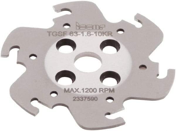 Iscar - Arbor Hole Connection, 1/16" Cutting Width, 0.591" Depth of Cut, 63mm Cutter Diam, 0.3937" Hole Diam, 6 Tooth Indexable Slotting Cutter - TGSF Toolholder, TAG N-A, TAG N-C/W/M, TAG N-J/JS/JT, TAG N-LF, TAG N-MF, TAG N-UT Insert - USA Tool & Supply